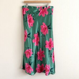 Dancing Leopard Satin Floral‎ Maxi Skirt Womens Large Tropical Beach Resortwear